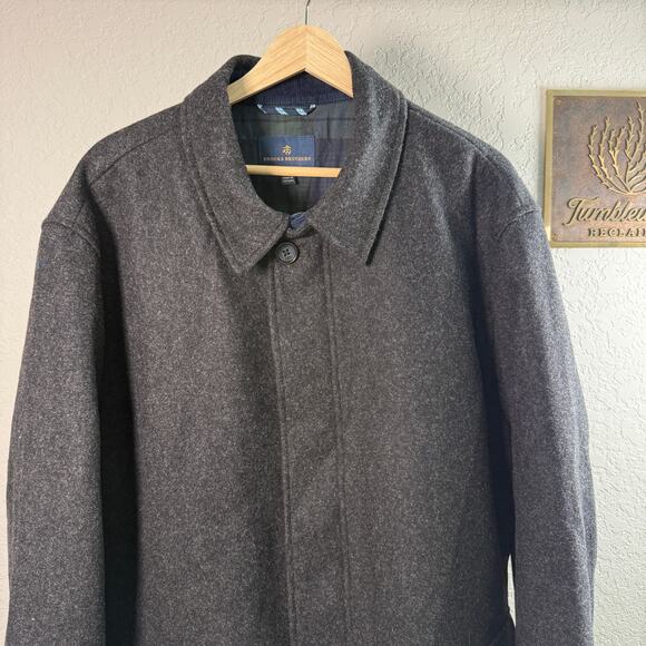 Men's Brooks Brothers Gray Wool Blend Button and Zip Front Overcoat Size XXL - Picture 3 of 11